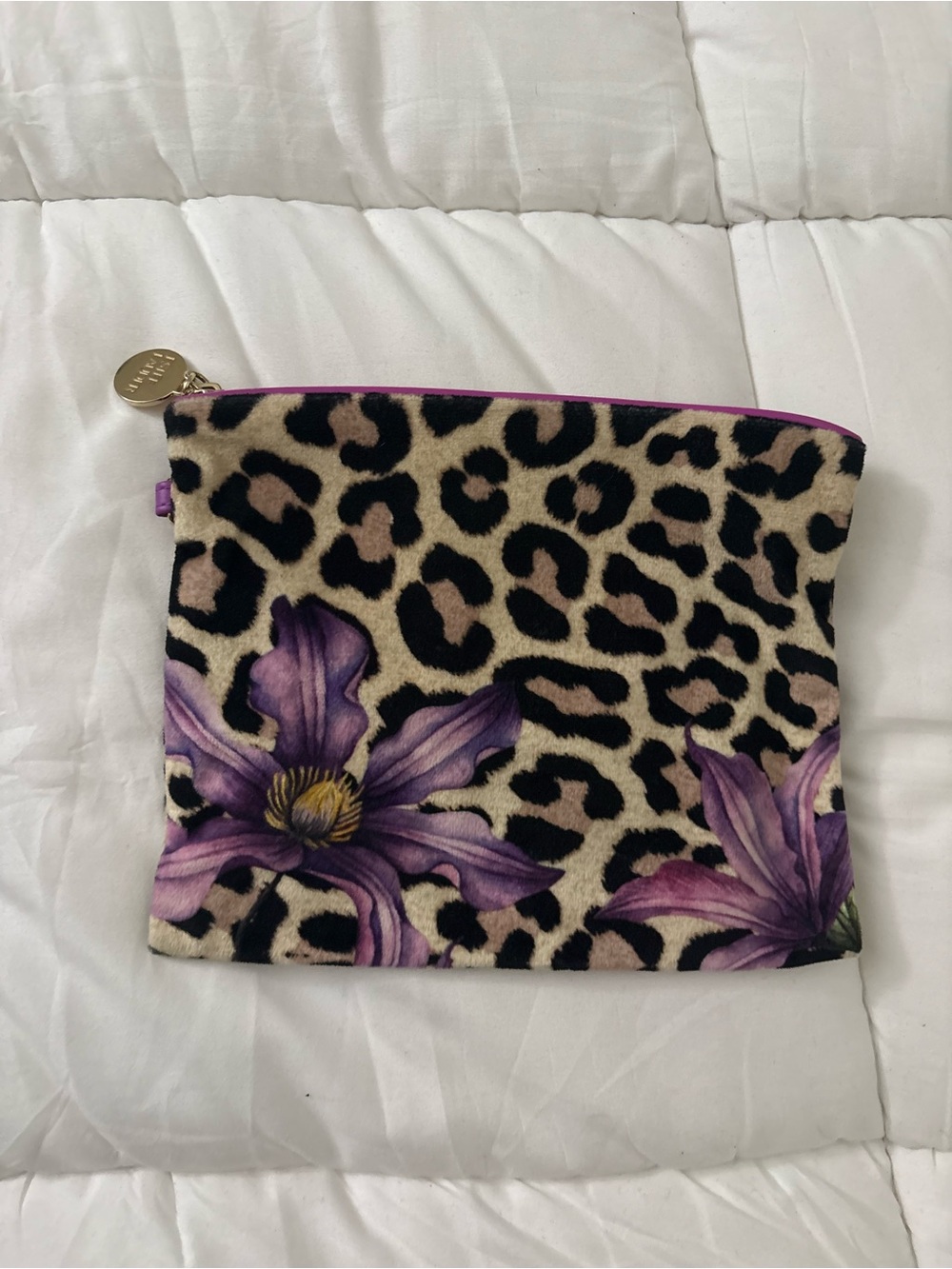 Estee Lauder Leopard Print Phone Case Pouch with Purple Floral Detail